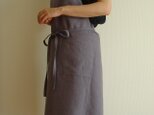 ☆リネン：丈95ｃｍ　グレイッシュパープルのエプロン☆