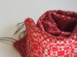 手織りカシミアマフラー・・赤×グレーの画像