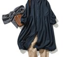 ロングシーズン活躍　長袖ワンピース　ウール混　紺色　231222-2の画像