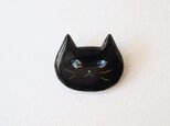 【受注生産】ウルウルおめめの猫ブローチ（クロさん）ブラック・螺鈿風・黒猫の画像