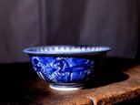 濃いベロ藍で素敵◆伊万里　染付微塵子深鉢　鳳凰　龍　微塵子　碗　骨董・antiques 明治時代の画像