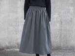 コーデュロイ ギャザースカート（チャコール）ロング マキシ ポケット グレー
