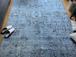 大判　158×244 空色オーバーダイ　擦れメダリオン　トルコヴィンテージラグの画像
