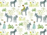 acufactum ロバと子供たち コットンプリント生地【20cm切り売り】  驢馬 ポニー 馬 農場 牧場