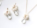 クリスタルクォーツ × 淡水パール 雫ネックレス＆ピアス（イヤリング）セット 14Kgf / アレルギー対応