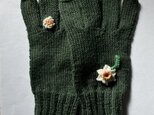 水仙の花の5本指ニット手袋– – –リングシリーズ、モスグリーン　　　　　　　　　