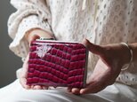 イタリアエナメル#クロコPINK-RED・なめらかファスナーペタンコMINI財布