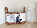 猫ちゃんパッチの大きな収納バケツ（小物入れ）の画像