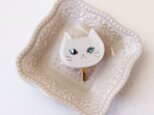 【受注生産】ウルウルおめめの猫ポニーフック(シロさん)パールホワイト・螺鈿風・白猫