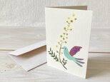 封筒付きミニカード「ミモザと鳥」・水彩