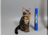 羊毛フェルト　猫　キジトラ猫　ねこ　ネコ　猫フィギュアの画像