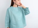 【SALE！！】上品♪ボトルネックリネンブラウス＜７部袖＞ Lサイズ　ミント　0624Mintの画像