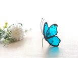 蝶のステンドグラス　サンキャッチャー（ターコイズ）バタフライ・アクアマリン・蝶々の画像