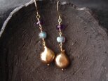 【K14gf】Labradorite × Baroque Pearl Earrings／ラブラドライト×バロックパール ピアスの画像