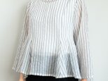 コットンシルクのふんわりプルオーバー【白×黒ストライプ・M/L・八分袖】