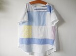 爽やかパッチワークな布帛Tシャツロング丈B(サックス系)