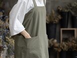 【カーキ】かぶるだけワイドエプロン　肩掛け　ノーアイロン バッククロス　ゆったり　ビッグサイズ