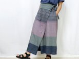 ２０％OFF手織り綿のお洒落な巻きパンツスカート、ブルー＆パープルミックス