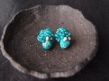 【天然石刺繍／ピアス】Blue Green Jade × Turquoise Earrings／ジェード×ターコイズの画像
