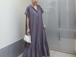【着丈調整可能】ストンとしたIラインシルエット コットン 前開き 裾ティアードワンピース レトロパープル 0561R.Pp