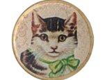 ドイツデザインレジン&ウッドボタン リボンの猫L B-1005 キャット ねこ アンティーク　ヴィンテージの画像