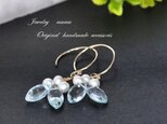アクアマリンマーキス+パールのピアス14KGF