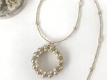 パール編みの サークル モチーフ ネックレス シャンパンゴールド ビーズ サークルネックレス ペールカラー