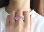 大人色！天然石カルセドニーのフォークリング☆パープルピンク×ブルーグレー　金アレ対応の画像