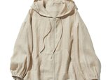 ★新色★涼し気な雰囲気が魅力のリネン素材のブルゾン　フード付き　ライトアウター 　ベージュ　230613-8