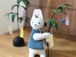 七夕飾り【福福うさぎ 　七夕笹飾りセット】正絹縮緬人形　夏　コンパクト　置物　季節飾り　ちりめん