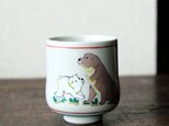 犬の親子が可愛い◆久谷焼。色絵湯呑み　平成期　暮らしに。器　茶器　工芸の画像