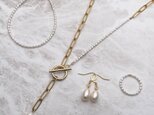【LUXE】極上 雫 本真珠ネックレス4点セット ブレス リング ピアス 18KGP マンテル チェーン 淡水パールの画像
