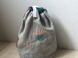 厚手リネンの花模様のバッグ