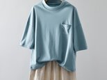 ★サンプルセール　1点のみ★1000円オフ    7分袖Tシャツ　カットソー 灰みのある淡い青色 220601-6（052）