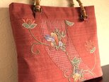 花唐草 花喰鳥 刺繍 名古屋帯の竹の手手提
