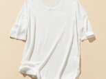 ★サンプルセール　1点のみ★2000円オフ  リネン100％五分袖サマーニットホワイト　240526-1L  (148)
