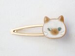 ウルウルおめめの猫ヘアクリップ（シャムさん）パールホワイト×ベージュ・螺鈿風・シャム猫・マルチクリップの画像