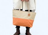 tsumiki：オフベージュ×オレンジ（KONBU　撥水加工ナイロン素材トートバッグ）＜受注製作＞