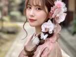成人式　卒業式　結婚式　七五三　髪飾り　和装　袴　振袖　ツインテール　胡蝶蘭　蝶々　バタフライ　ローズピンク　OHANA