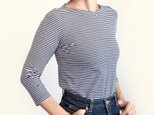 【7分袖】【フランス製生地 使用】形にこだわった フレンチボーダー ボートネックTシャツ【カラー・サイズ展開有】の画像