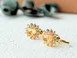 7×5 クラシック シトリン/黄水晶  K18GP 天然石イヤリング - 花冠 -orange-