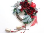 キラキラ☆赤いピオニーとリボンのクリスマスベルリース 　特大　クリスマス　リース　赤　ベル　鐘　クリスマス 　玄関リース
