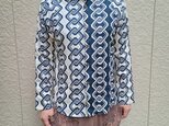 長袖和柄シャツ（吉原つなぎ文様）生成り×濃紺