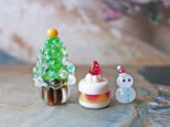 ガラスのクリスマスツリー★ケーキと雪だるま　ミニチュアツリー