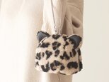 冬新作 愛らしい豹の顔ボアポーチ ハンドルチェーン付き【ベージュレオパード】