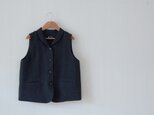 麻ウールのショールカラーベスト チャコールグレー