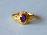 ビンテージスタイル＊天然アメジスト　指輪＊フリーサイズ　GP