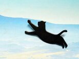 黒猫ブローチ 【空を飛ぶ】 スタンド付の画像
