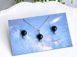 漆黒の宇宙Ⅱ✧モリオンお守りピアス＆ネックレスset（ラウンド）✧GALAXY✧プチネックレス＆ピアス✧サージカルステンレス製