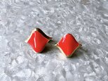 Y1074-ヴィンテージイヤリング U.S.A. 1970〜80s Gold Tone Red Enamel Paintの画像